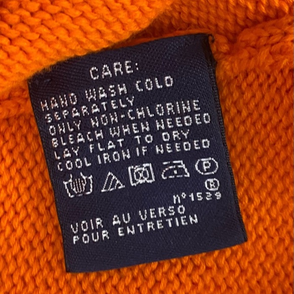 Ralph Lauren Sport Orange Full Zip Cardigan, Size S/P, Yellow Logo, Pockets - Picture 10 of 11